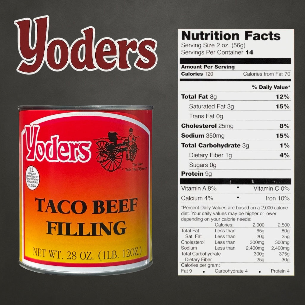 Yoder’s Canned Taco Beef Filling | 28 oz can | Real USA Beef | Fully Cooked | Shelf Stable Survival Food | 10+ Year Shelf Life | Ready to Eat | Ideal for Prepping, Storage &amp; Camping