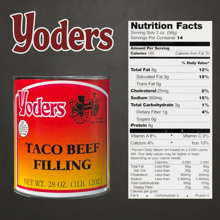 Yoder’s Canned Taco Beef Filling | 28 oz can | Real USA Beef | Fully Cooked | Shelf Stable Survival Food | 10+ Year Shelf Life | Ready to Eat | Ideal for Prepping, Storage &amp; Camping