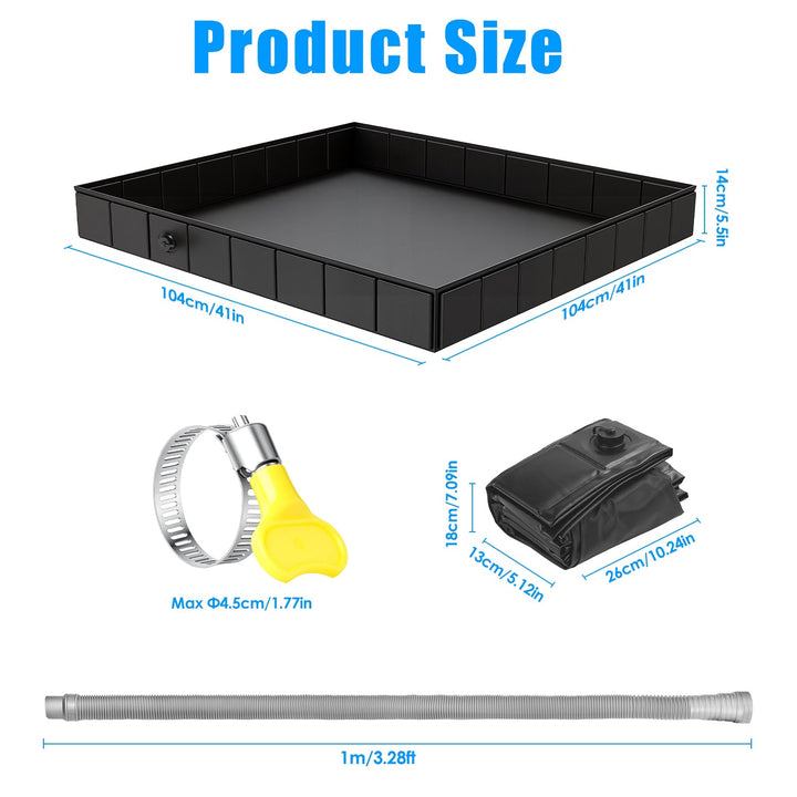 41x41x5.5in Portable Shower Pan Foldable Shower Basin Collapsible Camping Shower Tent Base with Detachable Drain Pipe for Indoor &amp; Outdoor