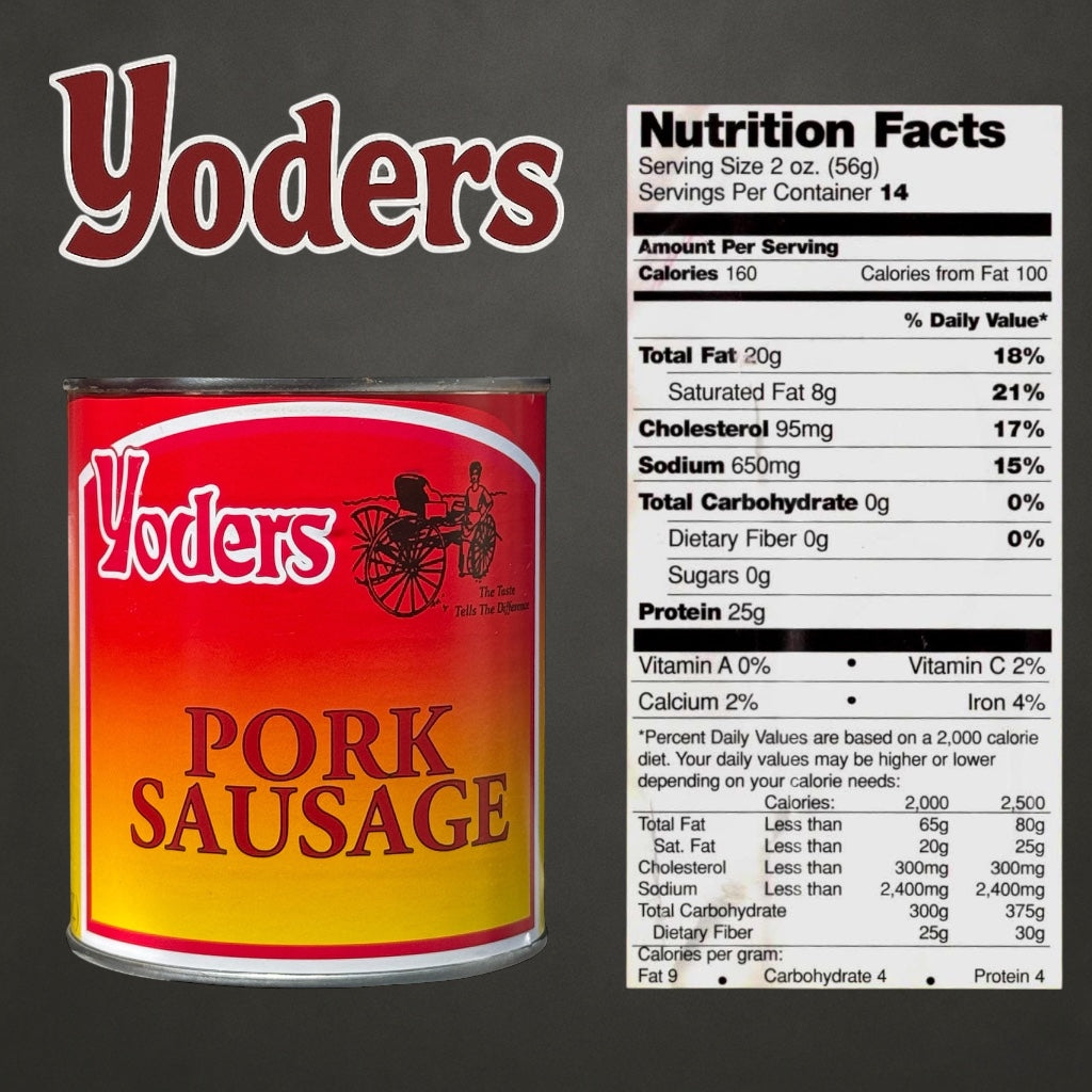 Yoder’s Canned Pork Sausage| 28 oz can | Real USA Pork | Fully Cooked | Shelf Stable Survival Food | 10+ Year Shelf Life | Ready to Eat | Ideal for Prepping, Storage &amp; Camping