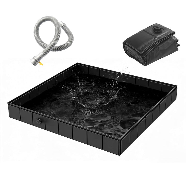 41x41x5.5in Portable Shower Pan Foldable Shower Basin Collapsible Camping Shower Tent Base with Detachable Drain Pipe for Indoor &amp; Outdoor