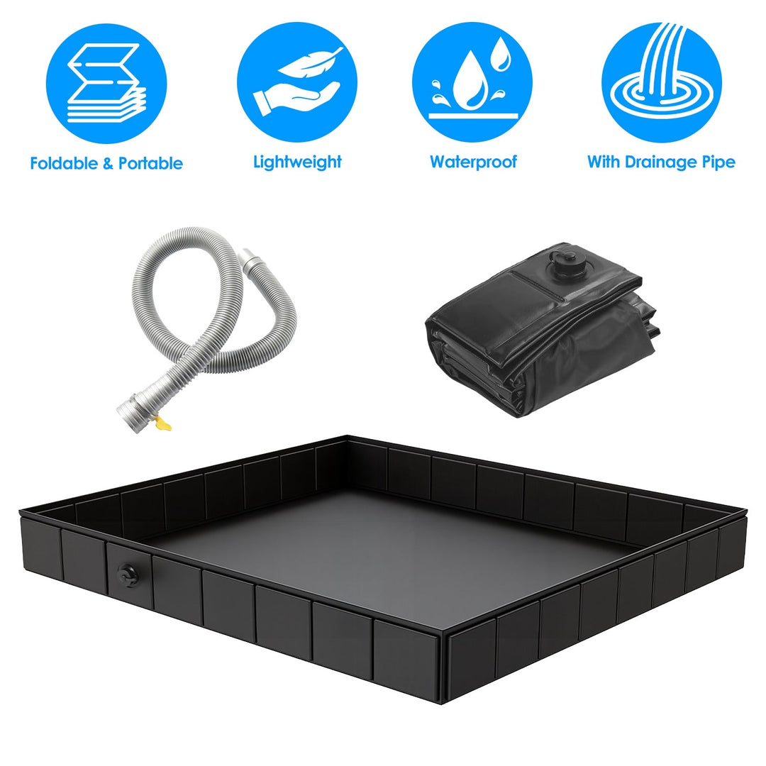 41x41x5.5in Portable Shower Pan Foldable Shower Basin Collapsible Camping Shower Tent Base with Detachable Drain Pipe for Indoor &amp; Outdoor