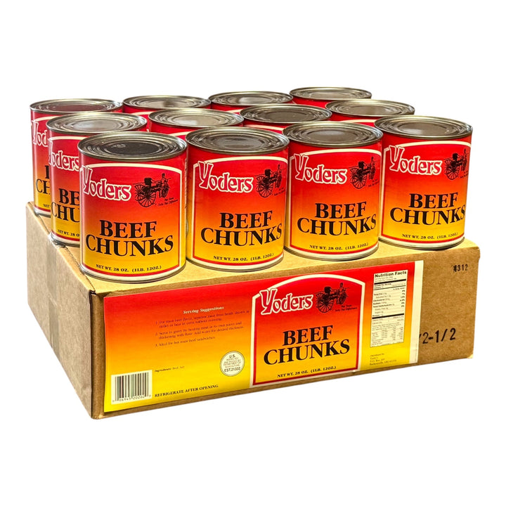 Yoder’s Canned Beef Chunks | 28 oz can | Real USA Beef | Fully Cooked | Shelf Stable Survival Food | 10+ Year Shelf Life | Ready to Eat | Ideal for Prepping, Storage &amp; Camping