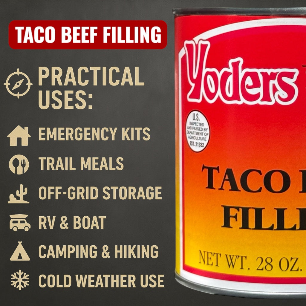 Yoder’s Canned Taco Beef Filling | 28 oz can | Real USA Beef | Fully Cooked | Shelf Stable Survival Food | 10+ Year Shelf Life | Ready to Eat | Ideal for Prepping, Storage &amp; Camping