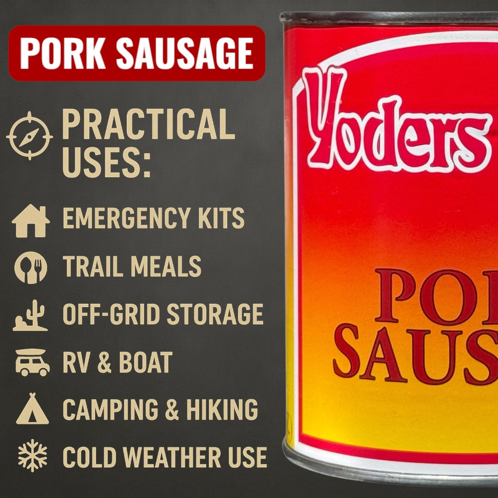 Yoder’s Canned Pork Sausage| 28 oz can | Real USA Pork | Fully Cooked | Shelf Stable Survival Food | 10+ Year Shelf Life | Ready to Eat | Ideal for Prepping, Storage &amp; Camping