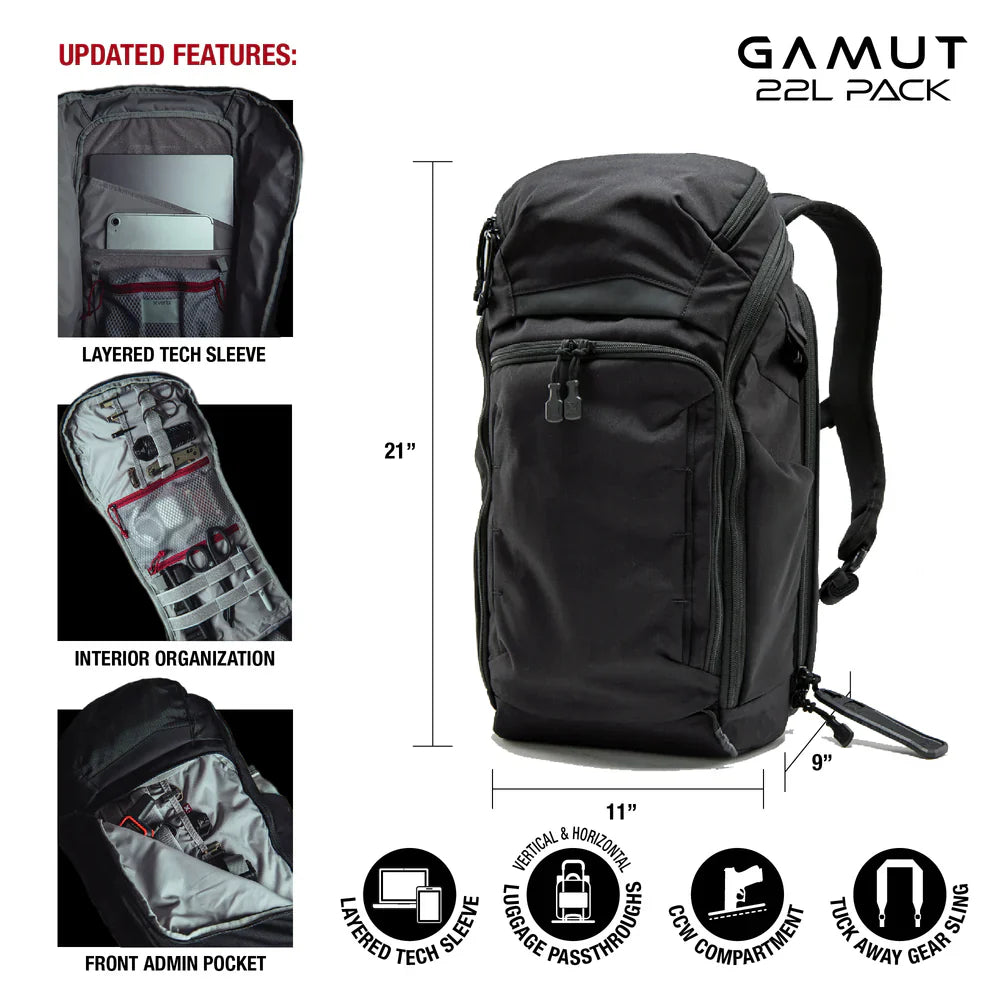 Vertx Gamut 22L Backpack | Rapid CCW Access &amp; 16" Laptop Carry | Discreet Low-Vis Design