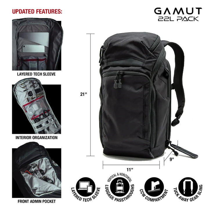 Vertx Gamut 22L Backpack | Rapid CCW Access &amp; 16" Laptop Carry | Discreet Low-Vis Design
