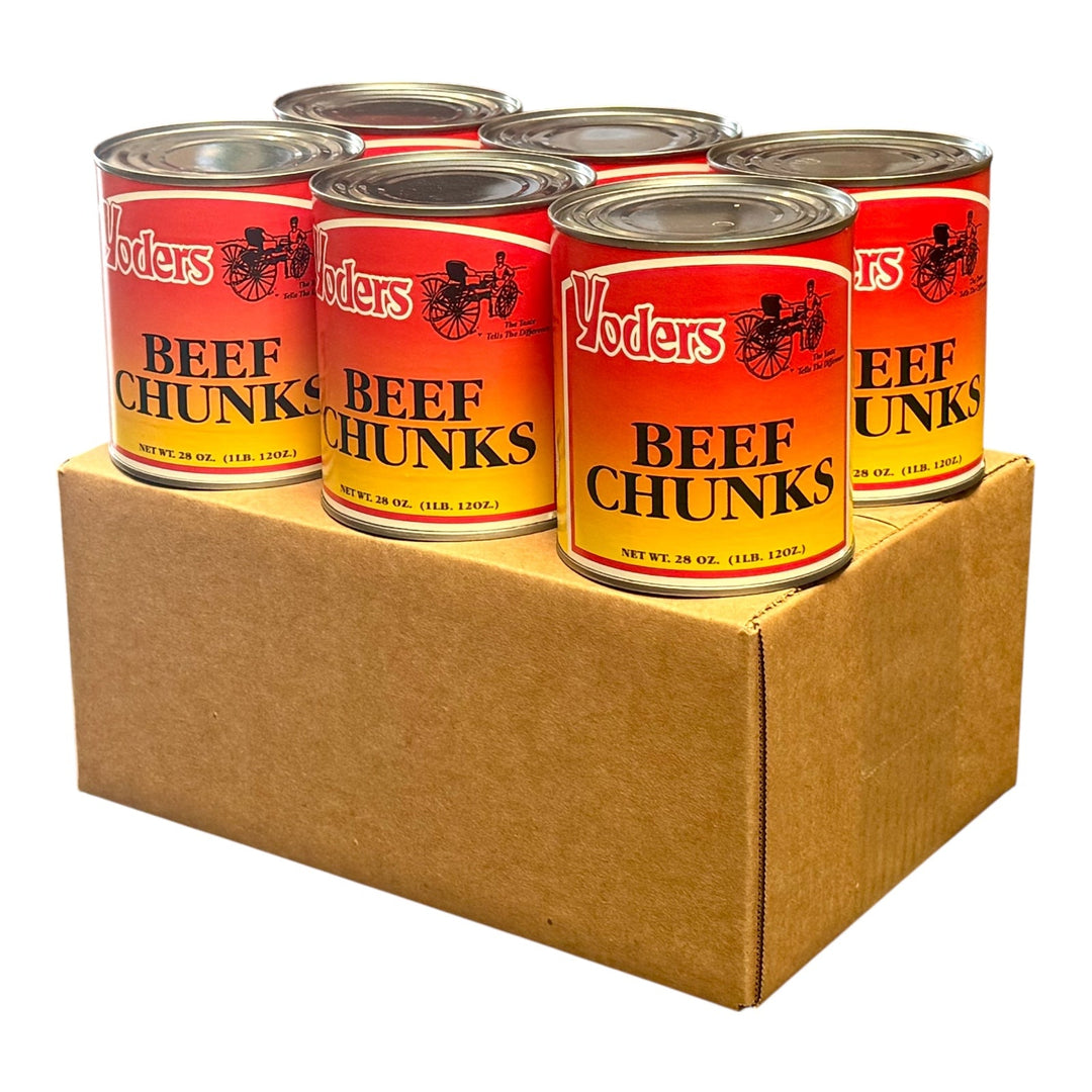 Yoder’s Canned Beef Chunks | 28 oz can | Real USA Beef | Fully Cooked | Shelf Stable Survival Food | 10+ Year Shelf Life | Ready to Eat | Ideal for Prepping, Storage &amp; Camping