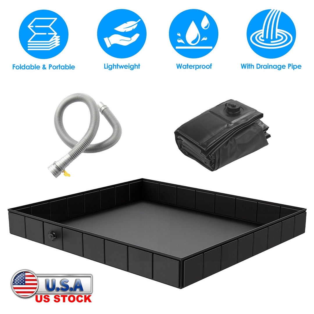 41x41x5.5in Portable Shower Pan Foldable Shower Basin Collapsible Camping Shower Tent Base with Detachable Drain Pipe for Indoor &amp; Outdoor