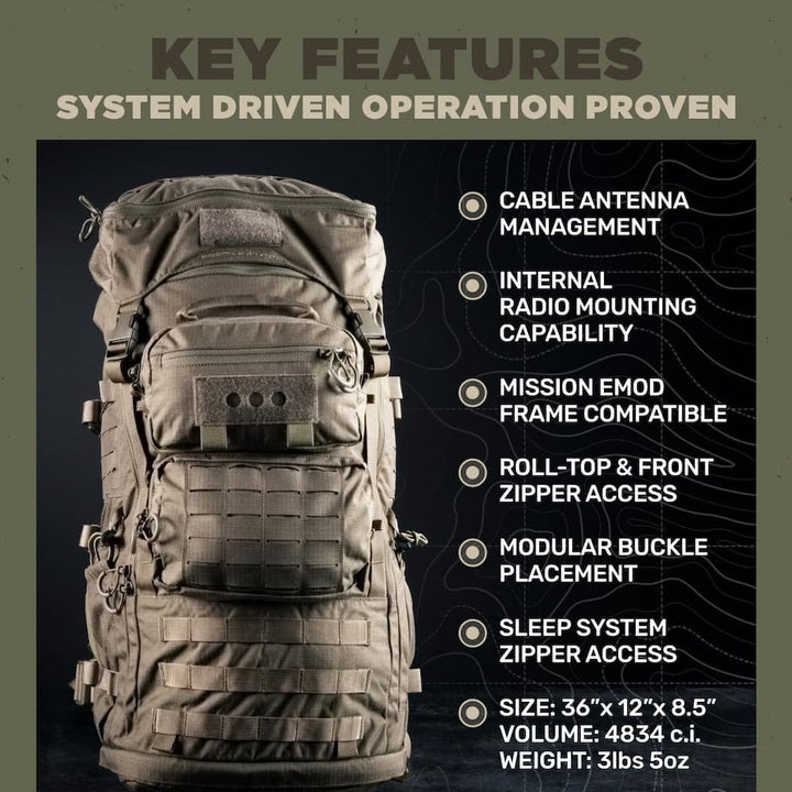 Eberlestock Mission Ruck Pack | Massive 80L Capacity &amp; Radio-Ready Cable Routing | Full Modularity for Custom Gear Attachments