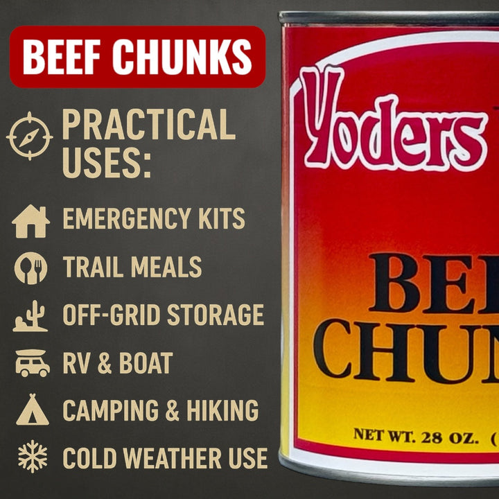 Yoder’s Canned Beef Chunks | 28 oz can | Real USA Beef | Fully Cooked | Shelf Stable Survival Food | 10+ Year Shelf Life | Ready to Eat | Ideal for Prepping, Storage &amp; Camping