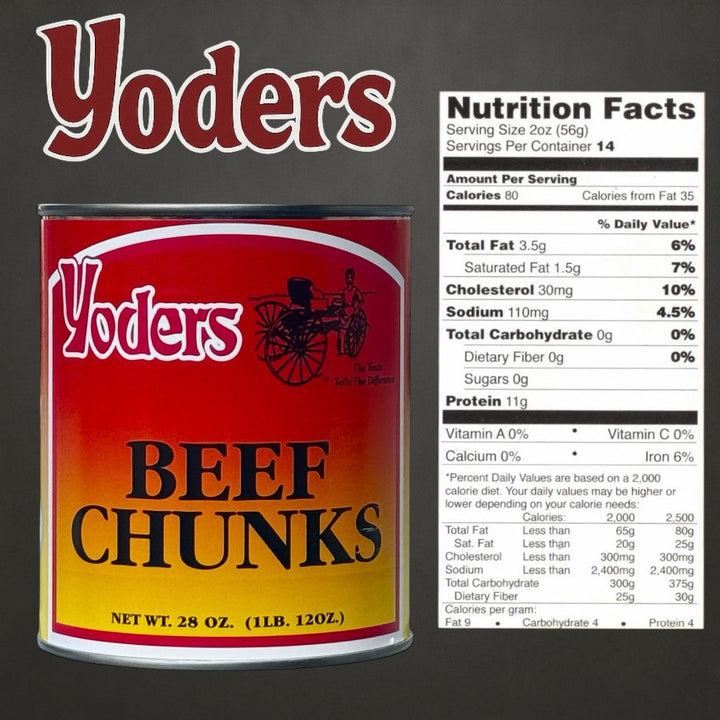 Yoder’s Canned Beef Chunks | 28 oz can | Real USA Beef | Fully Cooked | Shelf Stable Survival Food | 10+ Year Shelf Life | Ready to Eat | Ideal for Prepping, Storage &amp; Camping