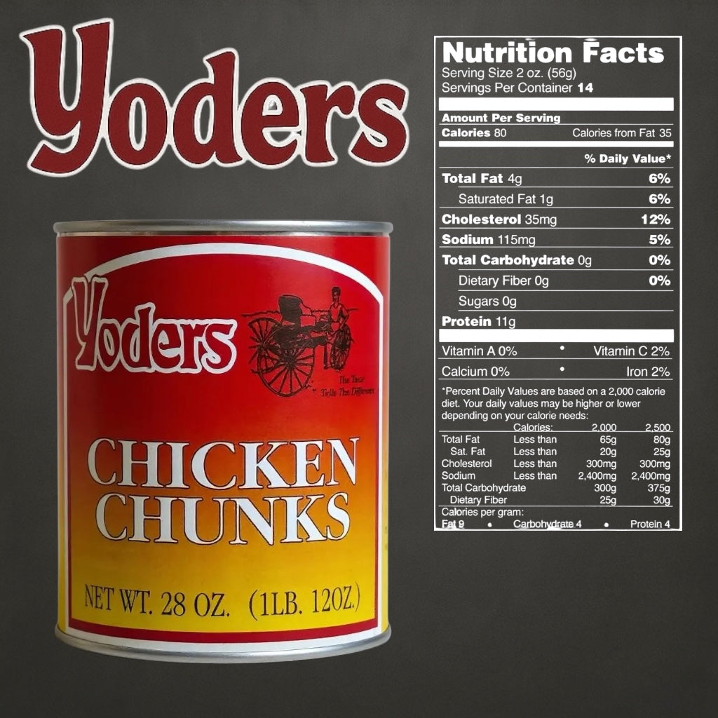Yoder’s Canned Chicken Chunks | 28 oz can | Real USA Chicken | Fully Cooked | Shelf Stable Survival Food | 10+ Year Shelf Life | Ready to Eat | Ideal for Prepping, Storage &amp; Camping