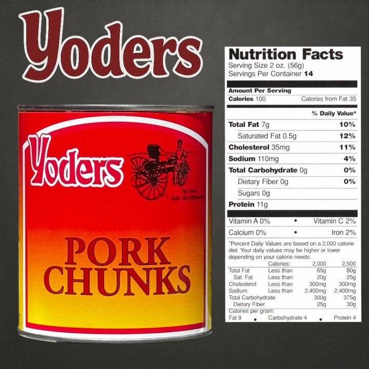 Yoder’s Canned Pork Chunks | 28 oz can | Real USA Pork | Fully Cooked | Shelf Stable Survival Food | 10+ Year Shelf Life | Ready to Eat | Ideal for Prepping, Storage &amp; Camping