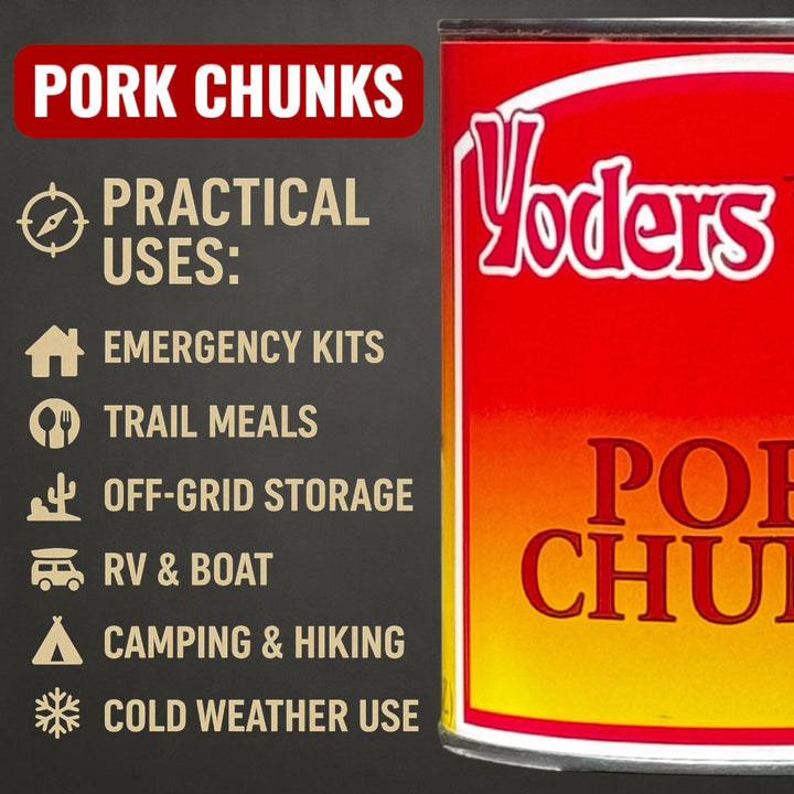 Yoder’s Canned Pork Chunks | 28 oz can | Real USA Pork | Fully Cooked | Shelf Stable Survival Food | 10+ Year Shelf Life | Ready to Eat | Ideal for Prepping, Storage &amp; Camping